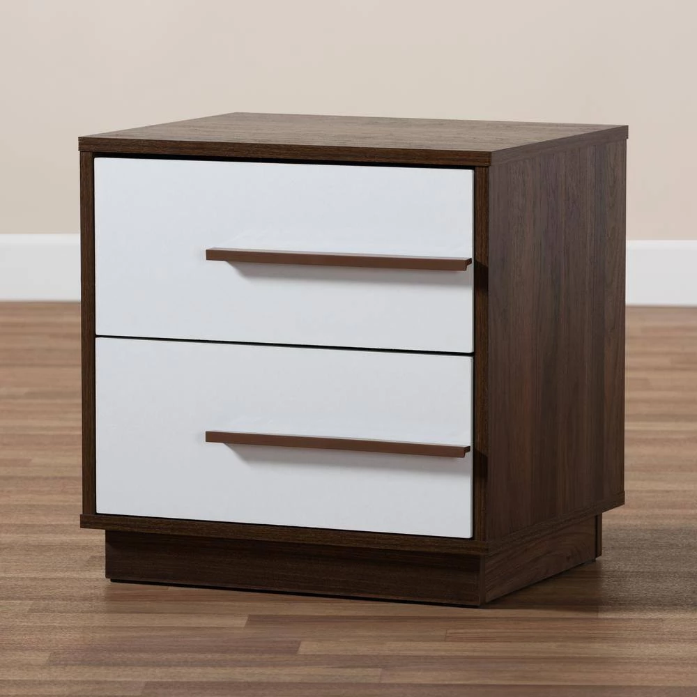 Mette 2-Drawer White and Walnut Nightstand by Baxton Studio - Image 8