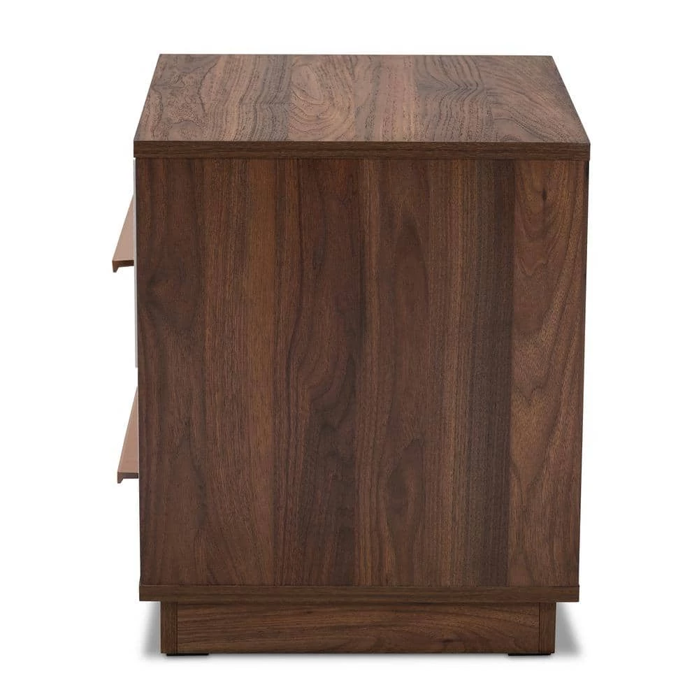 Mette 2-Drawer White and Walnut Nightstand by Baxton Studio - Image 2