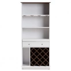 Mattia 13-Bottle White and Walnut Brown Wine Cabinet by Baxton Studio