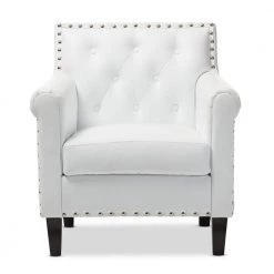 Thalassa White Faux Leather Upholstered Arm Chair by Baxton Studio