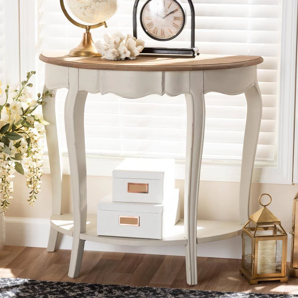 Cordelia 32 in. White Half Moon Wood Console Table by Baxton Studio - Image 2