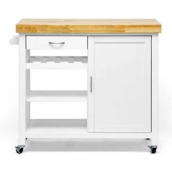 Denver White Kitchen Cart with Towel Rack by Baxton Studio
