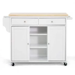Meryland White Kitchen Cart with Storage by Baxton Studio