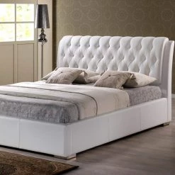 Bianca Transitional White Faux Leather Upholstered Queen Size Bed by Baxton Studio