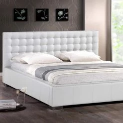 Madison Transitional White Faux Leather Upholstered King Size Bed by Baxton Studio
