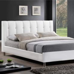 Vino Transitional White Faux Leather Upholstered Queen Size Bed by Baxton Studio