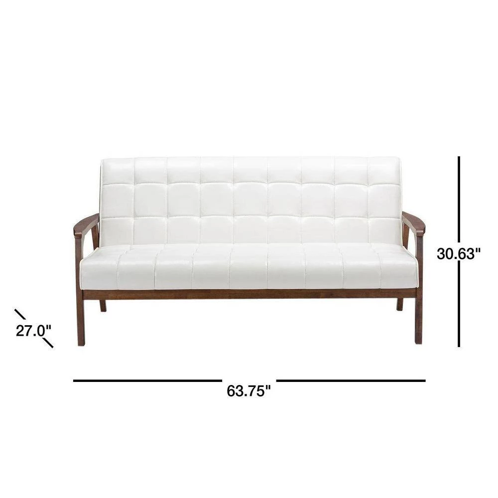 Masterpiece 63.8 in. White Faux Leather 4-Seater Cabriole Sofa with Wood Frame by Baxton Studio - Image 3