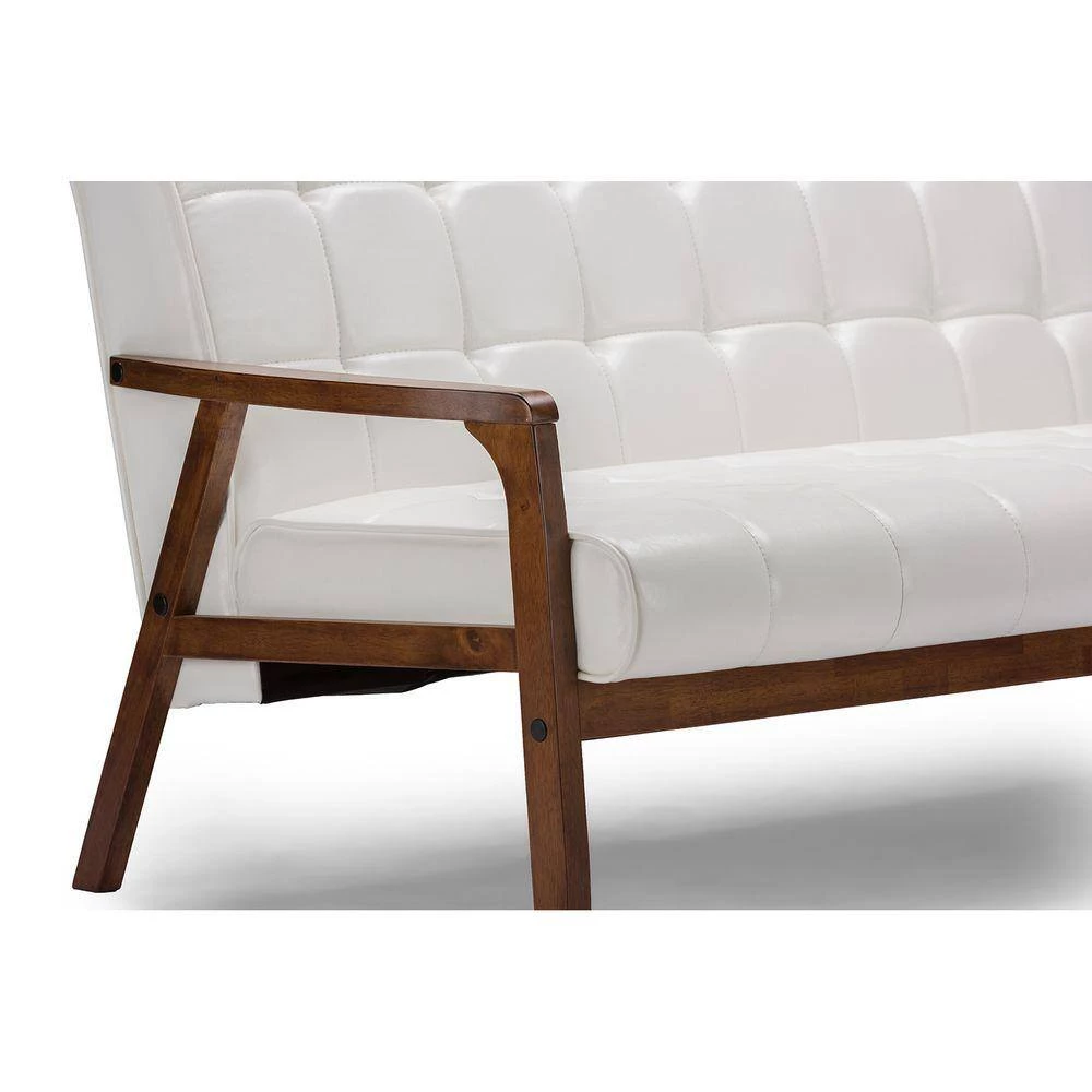Masterpiece 63.8 in. White Faux Leather 4-Seater Cabriole Sofa with Wood Frame by Baxton Studio - Image 4