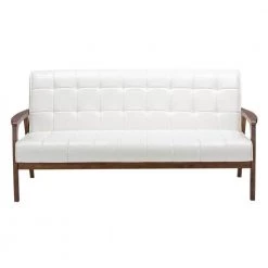 Masterpiece 63.8 in. White Faux Leather 4-Seater Cabriole Sofa with Wood Frame by Baxton Studio
