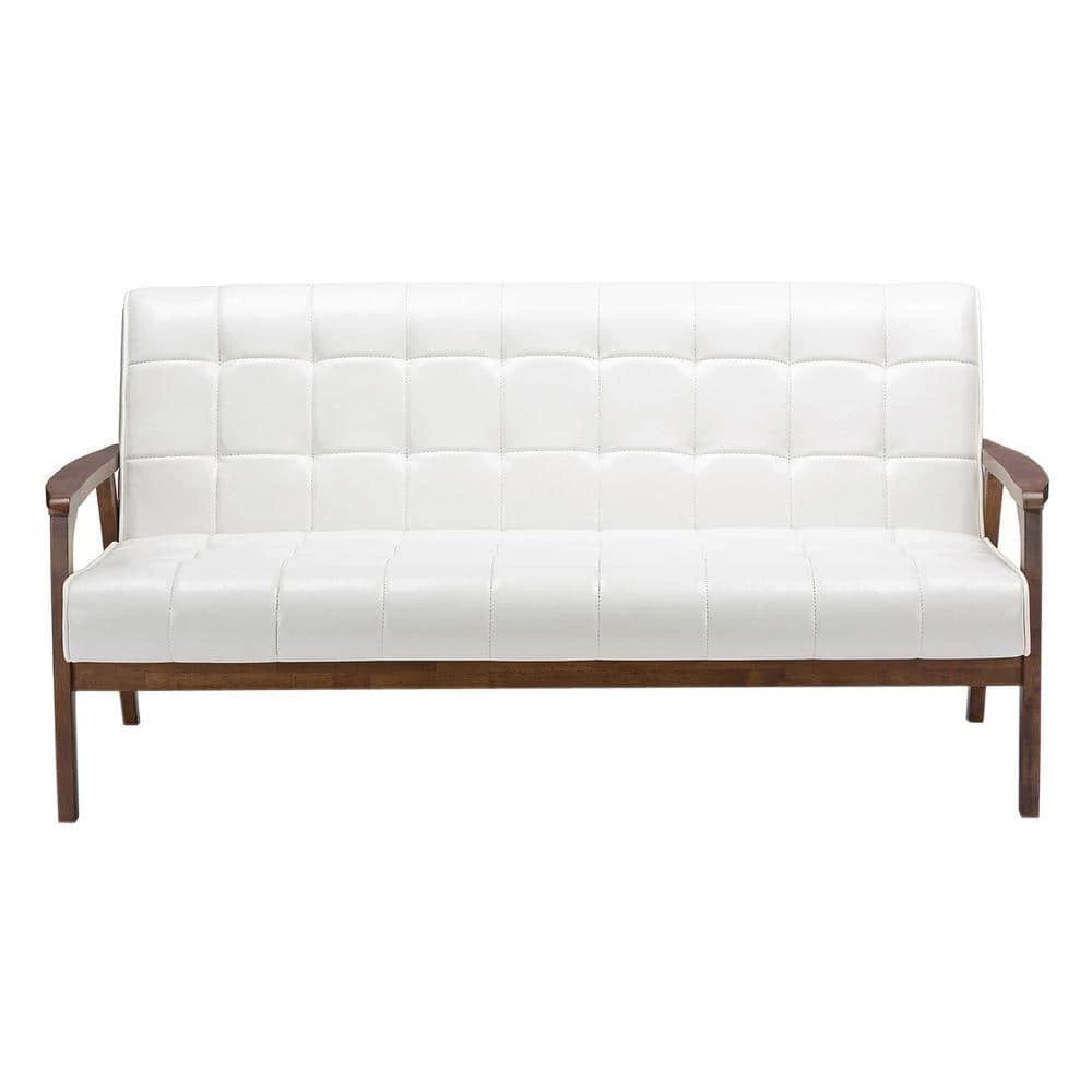 Masterpiece 63.8 in. White Faux Leather 4-Seater Cabriole Sofa with Wood Frame by Baxton Studio