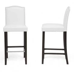 Libra White Faux Leather Upholstered 2-Piece Bar Stool Set by Baxton Studio