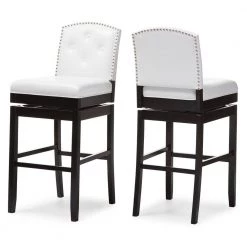 Ginaro White Faux Leather Upholstered 2-Piece Bar Stool Set by Baxton Studio