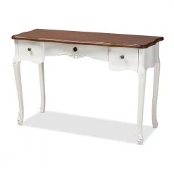 Sophie 48 in. White/Brown Rectangle Wood Console Table with Drawers by Baxton Studio