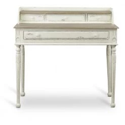 39.25 in. White/Light Brown Rectangular 4 -Drawer Writing Desk with Distressed Finish by Baxton Studio
