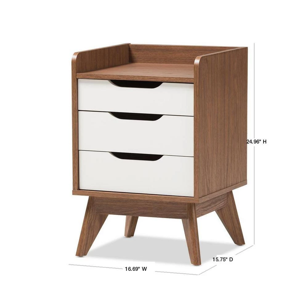 Brighton 3-Drawer White Nightstand by Baxton Studio - Image 3