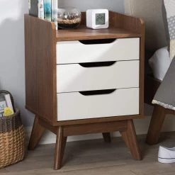 Brighton 3-Drawer White Nightstand by Baxton Studio